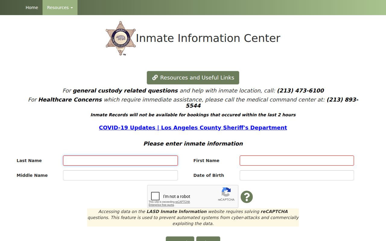 West Covina people search in the Los Angeles County inmate locator