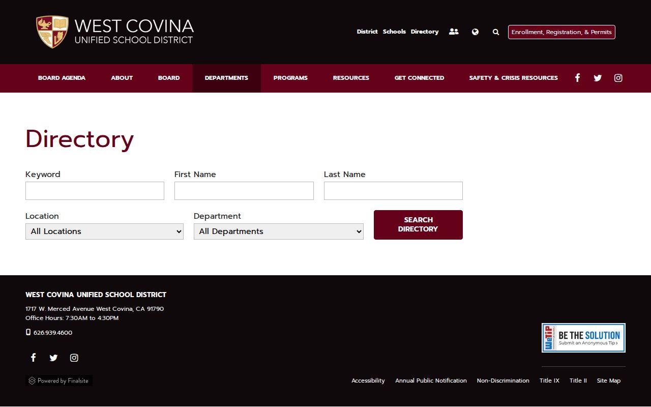 West Covina people directories school district staff filters